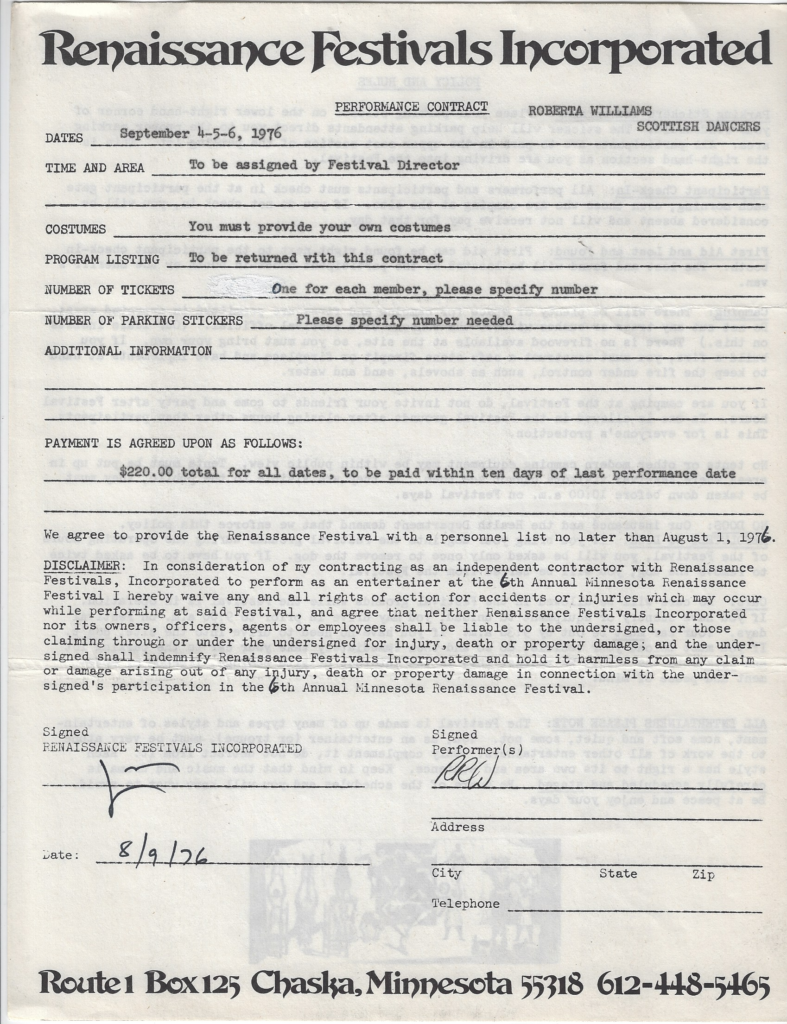 1976 RenFest contract