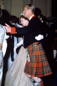 Queen Elizabeth II and Prince Philip Scottsh dancing in 1982